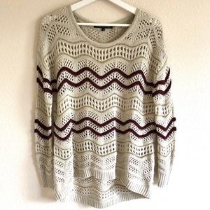 Foreign Exchange Cream / Maroon Metallic Wavy Open Knit Sweater Size Small